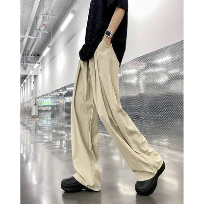 saferido Summer Casual Pants Men Solid Simple Ice Silk Breathable Baggy Wide Leg Trousers Japanese Style Vintage Fashion Couples Chic Ins
