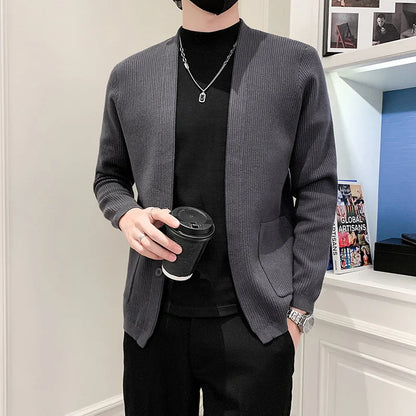 saferido Men Spring Autumn Cardigan Sweater Fashion Sim Fit Patchwork V Neck Mens Knitted Cardigan Single Breasted Casual Sweatercoat Man