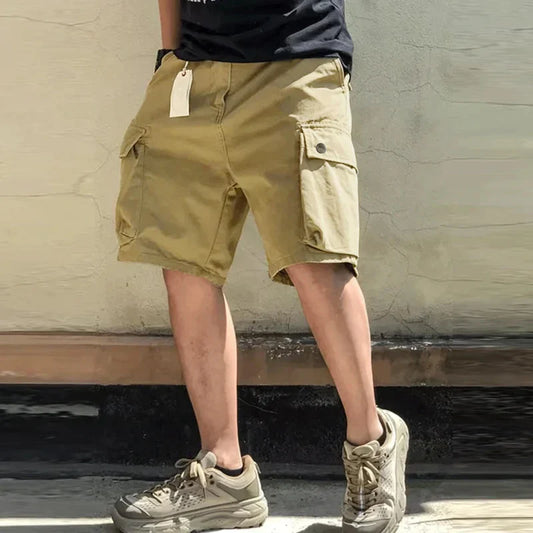 saferido Vintage Solid Color Shorts Men Fashion Patchs Pockets Design Loose Cargo Short Pant Mens Spring Summer Streetwear Men's Shorts