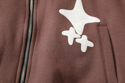 Foam Graffiti Zipper Hooded Hoodies for Men Fleece Casual Cardigan Coat Unisex Hip Hop Loose Sweatshirts