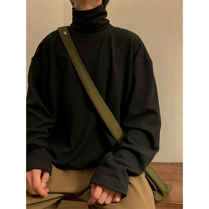 Autumn Men's Turtleneck T-shirts Long Sleeve Solid Color Dralon Male Casual Tops Clothing Fashion Tee Shirts Men Bottoming Shirt