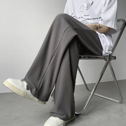 saferido Summer Ice Silk Pants Men Fashion Casual Pleated Pants Men Japanese Streetwear Loose Wide Leg Pants Mens Baggy Trousers M-3XL