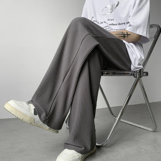 saferido Summer Ice Silk Pants Men Fashion Casual Pleated Pants Men Japanese Streetwear Loose Wide Leg Pants Mens Baggy Trousers M-3XL