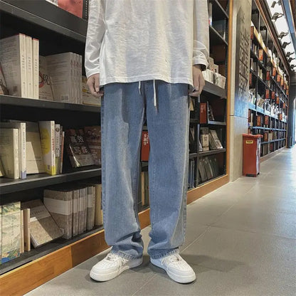 saferido Men's Jeans Straight Wide Leg Loose Pants Spring and Autumn Elasticated Waist Vintage Casual Trousers  Bottoms Plus Size S-3XL