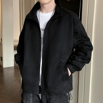 Suede Jacket Men Casual Spring and Autumn Outwear Jacket Zip Up Coats Men Clothing