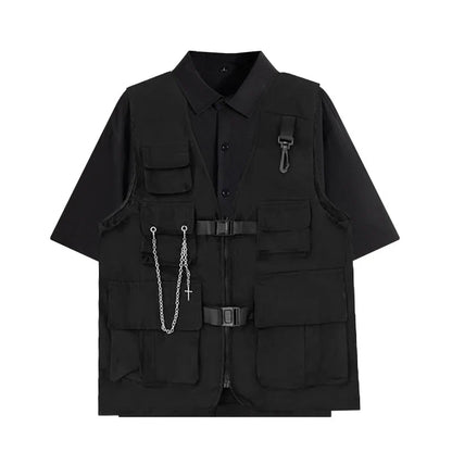 saferido Techwear Men's Shorts Set Tank Top Men Cargo Punk Rave Vest Male Shirt Streetwear Hip Hop Hippie Men Clothing Pockets