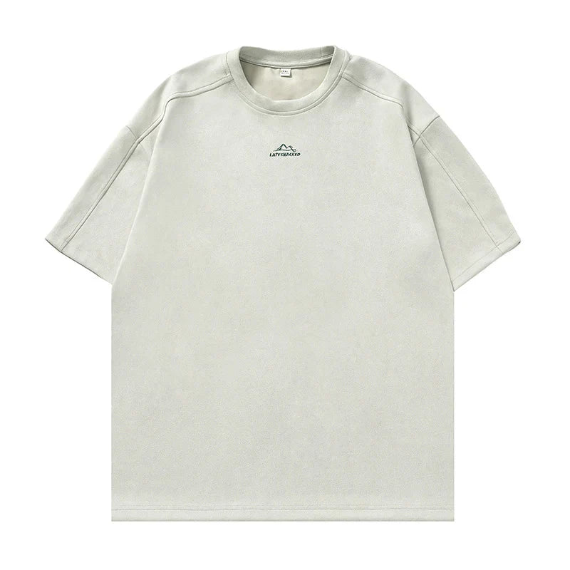 saferido Brand Suede Short Sleeve T-shirts Man 2024 Spring Spring New Baggy Embroidery O Neck T Shirt Man Fashion Male Clothes