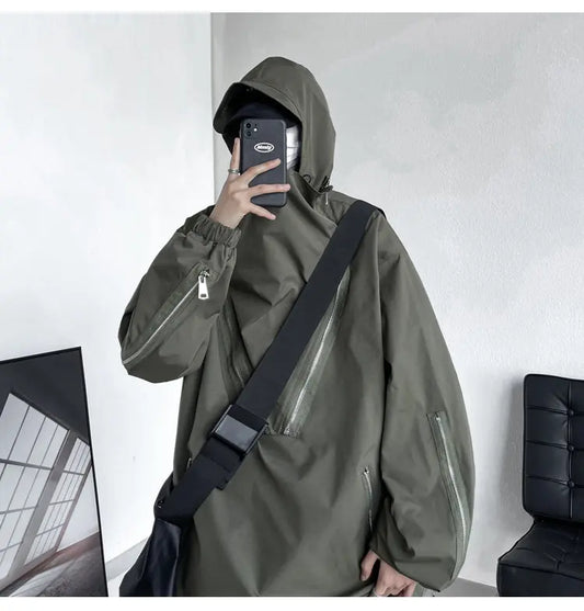 saferido Men's Korean Style Clothes for  Outerwear Loose Fitting Hooded Jackets Man Hoodie Original Clothing Popular Coats