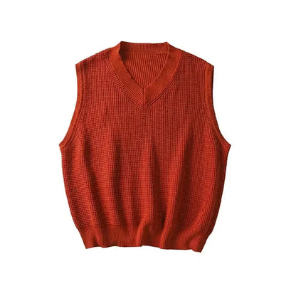 saferido Men's Clothing Blue Plain Sleeveless Vest Knit Sweater Male Waistcoat V Neck Solid Color Warm Classic Japanese Retro Wool