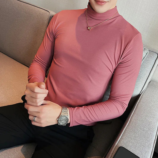 saferido  Men spring High Quality Casual Long Sleeve T-shirts/Male Slim Fit Fashion High Collar Long 
 Sleeve Casual T-shirt Black White S-4XL