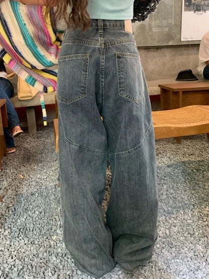 Large Size Retro Punk Style Large Pocket Tooling Jeans Women's Street Fashion Straight-leg Pants Y2k Loose Mopping Pants for Men
