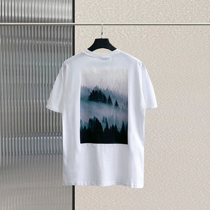T-Shirts Men's High Street Hip Hop Loose Tees  Oversize Unisex 100% Cotton back landscape print T-Shirt