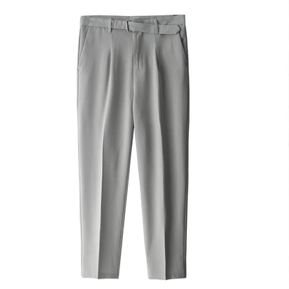 Korean Belt Suit Pants Men Fashion Solid Color Casual Dress Pants Men Loose Straight Trousers Mens Office Formal Trousers 28-34
