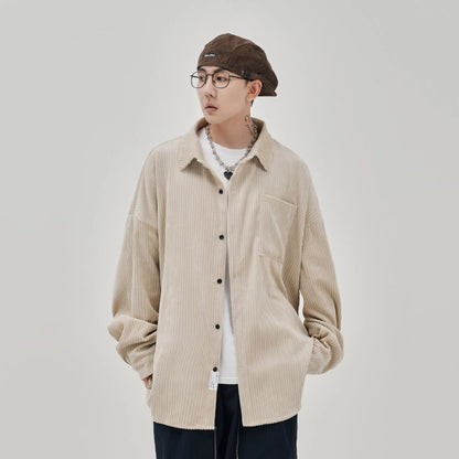 saferido Oversized Shirt For Men Streetwear Men's Corduroy Long Sleeve Shirts Harajuku Korean Shirt Unisex Fashion Clothing