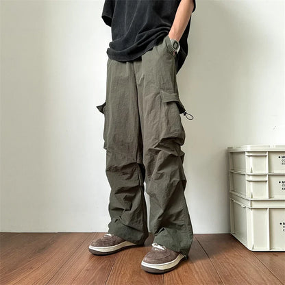 saferido Summer Thin Pants Men Fashion Pocket Cargo Pants Men Japanese Streetwear Hip-hop Loose Straight Pants Mens Oversized Trousers