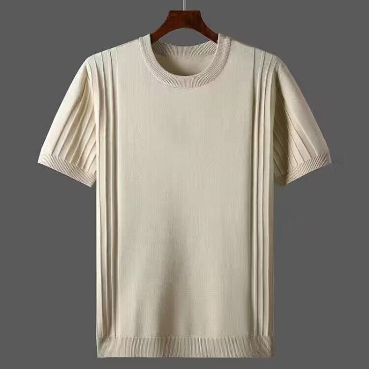 Men Short Sleeve Breathable Leisure O-neck Slim Fit T-shirts Male Fashion Ice Silk Knitted Tops  Size Shirt L145