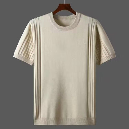 Men Short Sleeve Breathable Leisure O-neck Slim Fit T-shirts Male Fashion Ice Silk Knitted Tops  Size Shirt L145