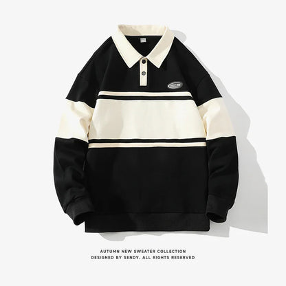 Fashion Polo Shirt Men For Autumn Spring Long Sleeves Harajuku Korea Striped Tops Tees Casual Tshirt Clothes Oversize
