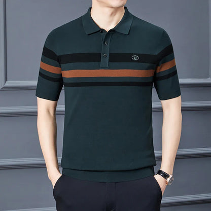 saferido Fashion City Spring Men's POLO T-shirt Silk Velvet T-shirt Half Sleeve Padded Lapel Short Sleeve Short-Sleeved Polo Shirt