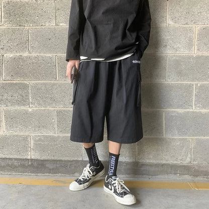 saferido Casual Cargo Pants Men Calf-length Letter Oversize All-match Baggy Wide Leg Trousers High Street Hip Hop Trendy Harajuku Chic