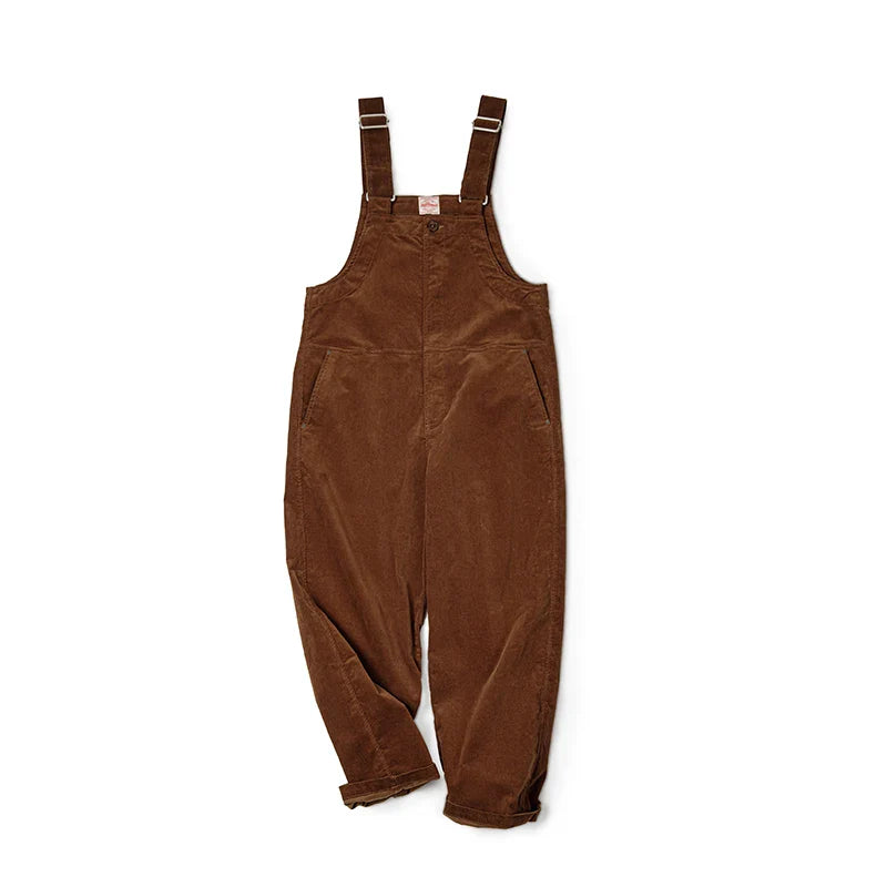 saferido Men's Autumn Winter American Vintage Corduroy Backband Pants Amekaji Loose Straight Strap Jumpsuit