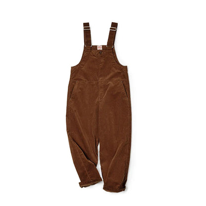 saferido Men's Autumn Winter American Vintage Corduroy Backband Pants Amekaji Loose Straight Strap Jumpsuit