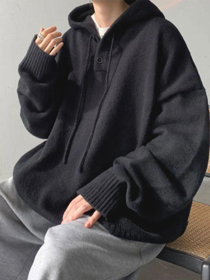 Hood Sweater Men's Winter Loose Chic Idle Sle Retro Knit Solid Outerwear Teenagers Fashion Trendy Warm Man Clothing