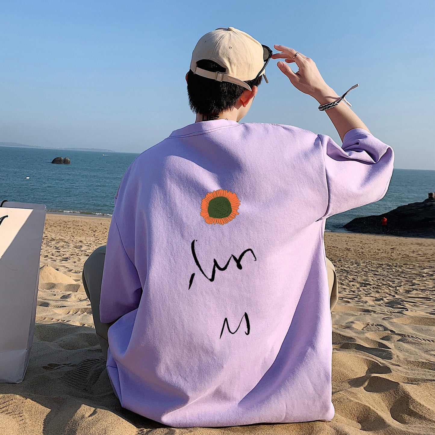 Short sleeved men's fashion brand versatile fashion simple printing five sleeve T-shirt design sense of minority loose summer