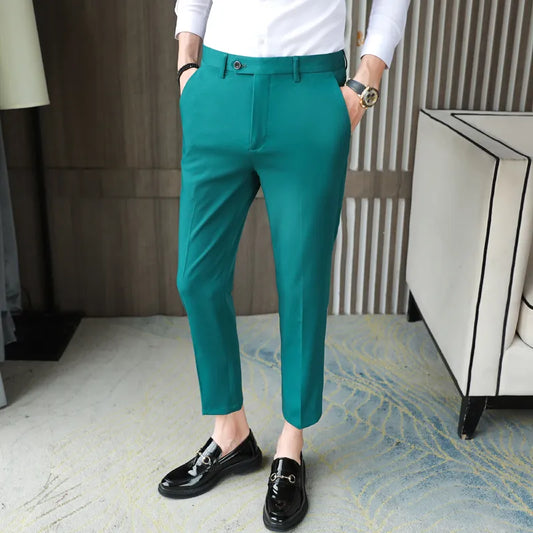 saferido New High-quality British Style Business Casual Slim Suit Trousers Men's Small Feet Nine-point Pants Solid Color All-match 29-36