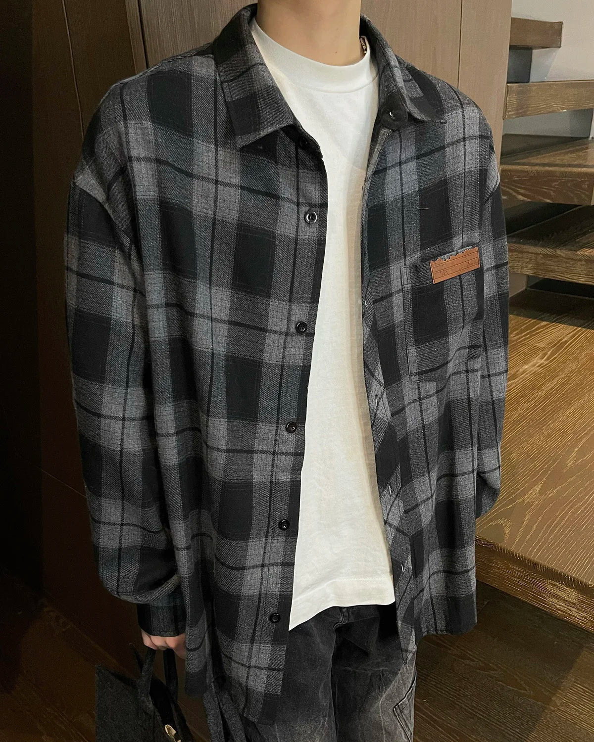 saferido Autumn Long Sleeved Shirt Men Fashion Retro Casual Shirt Men Streetwear Korean Loose Plaid Shirt Mens Vintage Shirts Large Size