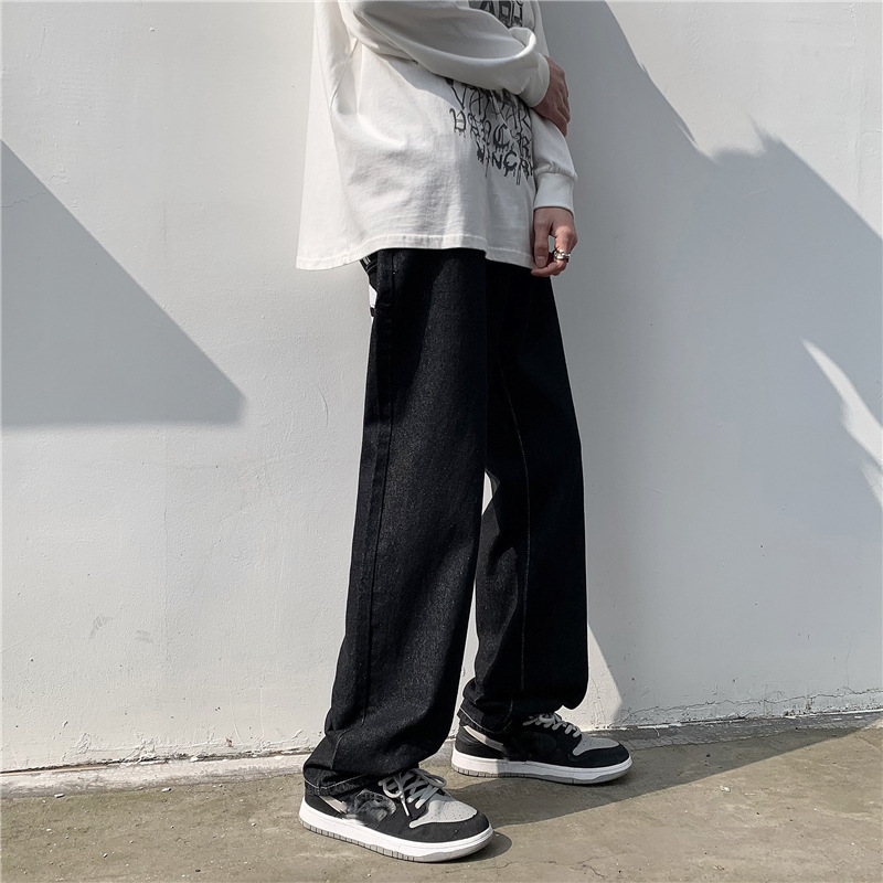 Hip Hop Printed Jeans Men Baggy Black Denim Trousers Straight Pants Spring Fashion Korean Streetwear Male Bottoms Y2K Clothes