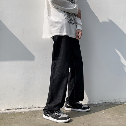 Hip Hop Printed Jeans Men Baggy Black Denim Trousers Straight Pants Spring Fashion Korean Streetwear Male Bottoms Y2K Clothes