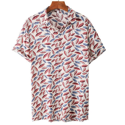 Summer Men's Clothing Plant Stripe Printing Casual Fashion Seaside Holiday Loose Short Sleeve Tops Mens Hawaii Shirts For Men