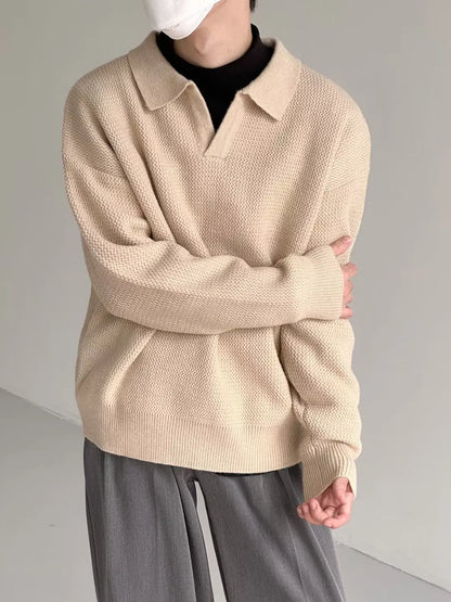 saferido Knitted Sweater Men Old Money Oversize Casual Pullovers for Man Autumn Winter Khaki Polo Tops Male Streetwear Korean