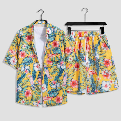 Mens Fashion Print Sets Short Sleeve Shirt+Shorts 2Pcs Suit Loose Summer Casual Beachwear Male Vacation Hawaiian Outfits