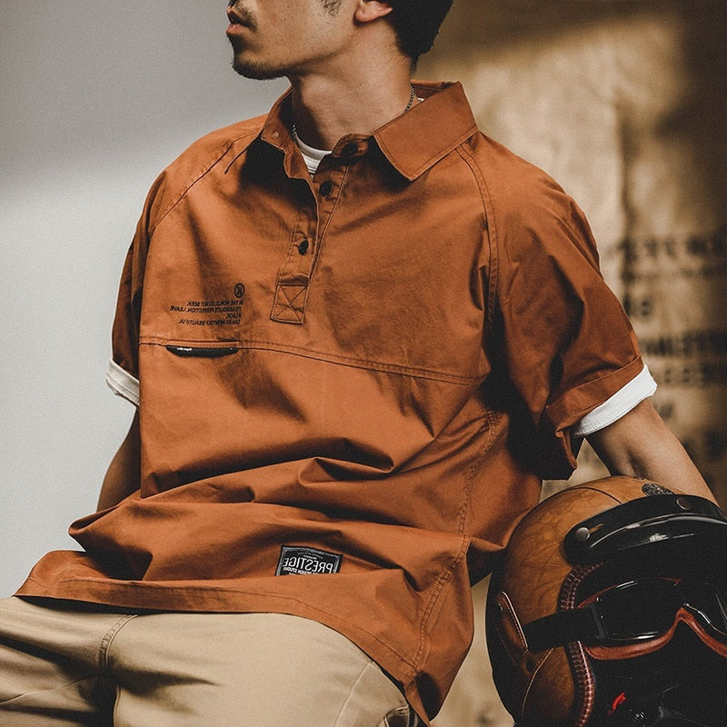 Vintage Cargo Shirts for Men Short Sleeve Summer Japanese Streetwear Hip Hop Cotton Retro Work Tops Male Safari Style