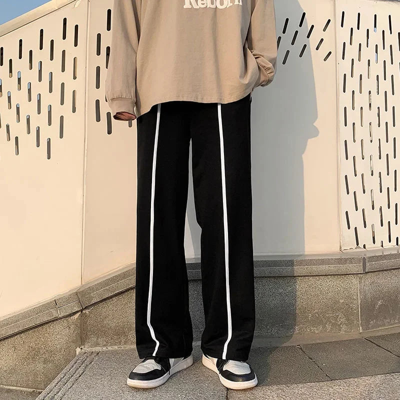 saferido Loose Trend Casual Sweatpants Contrast Color Strip Wide Leg Straight Trousers Fashion Spring Summer All-match Sports Trousers