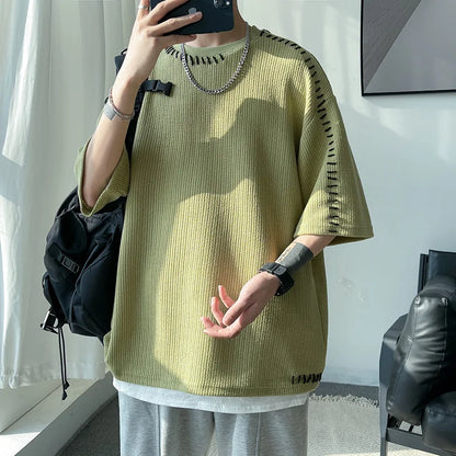 saferido Korean Reviews Many Clothes Men's Clothing Short sleeve Oversized T-shirt Y2k Harajuku Personality Loose Design Sense Tops Tee
