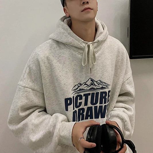 Letter Printing Hoodie Men Oversized Hooded Sweatshirts Fleece Autumn and Winter Korean Fashion Couple Clothing Pullover Hoodies