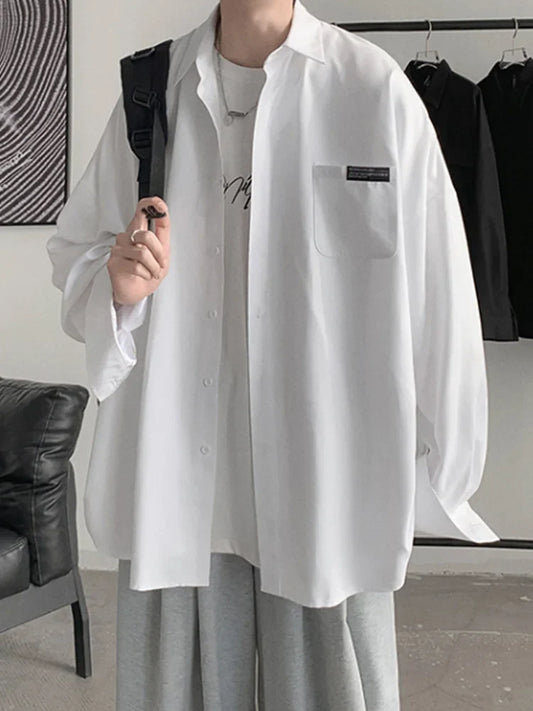 saferido men's spring and summer ins solid color long sleeve shirt men's Korean version trend basic style niche design shirt coat