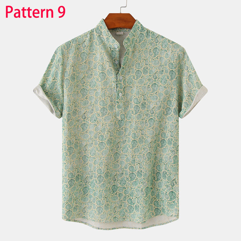 Summer New Short Sleeve Floral Hawaiian Shirt Men Half Placket Collar Beach Shirt Men Casual Holiday Vacation Clothing 3XL