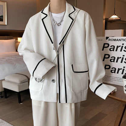Black/White Blazer Men Fashion Society Mens Dress Jacket Korean Loose Business Casual Suit Jacket Men Formal Blazer M-2XL