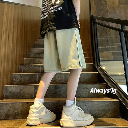 saferido New Mens Fake Zippers Jeans Shorts Korean Fashion Shorts Harajuku High Street Men Clothing Casual Shorts Streetwear Short Pants