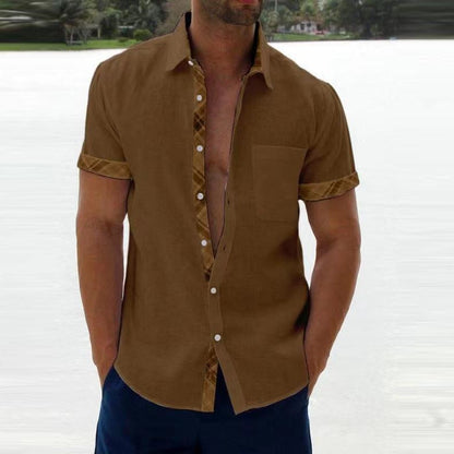 Vintage Plaid Print Mens Patchwork Shirts Fashion Loose Short Sleeve Button Cardigan Tops Men Clothes Spring Summer Casual Shirt