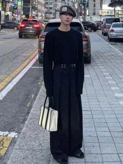 Pants Men Fashion Casual Solid High Street Simple Hip-hop Wide Leg Trousers All-match Korean Style Loose Temperament College New