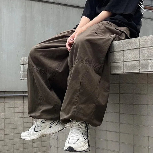saferido  Vintage Baggy Cargo Pants Men Cotton Wide Leg Trousers Male Oversize Retro Loose Casual Japanese Streetwear Hip Hop