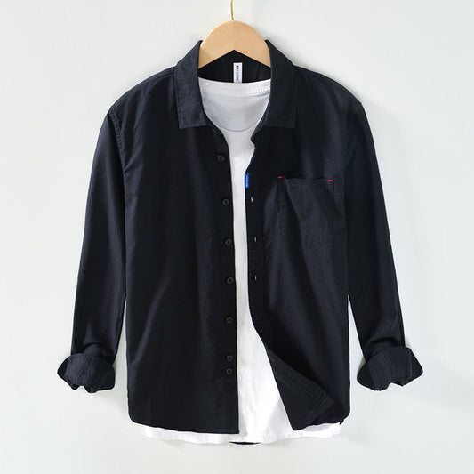 Black Oxford Shirts for Men Long Sleeve Casual Shirt Pure Cotton Dress Shirt