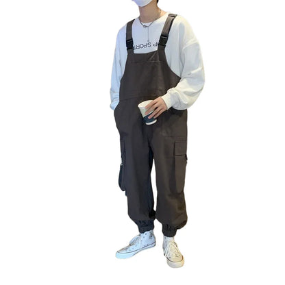 saferido Suspenders Jumpsuit Pants Men Summer Overalls Japanese Loose Straps Casual Pockets Unisex Oversize Streetwear Solid Man Clothing