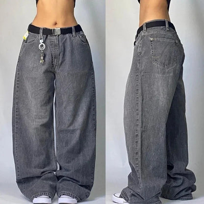 Y2K New Fashion Embroidered Solid Color Jeans Men Street Harajuku Hip Hop Gothic Casual Jeans Couple High Waist Wide Leg Pants