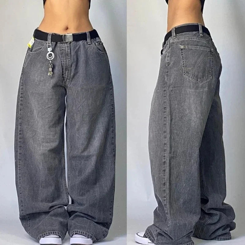 Y2K New Fashion Embroidered Solid Color Jeans Men Street Harajuku Hip Hop Gothic Casual Jeans Couple High Waist Wide Leg Pants